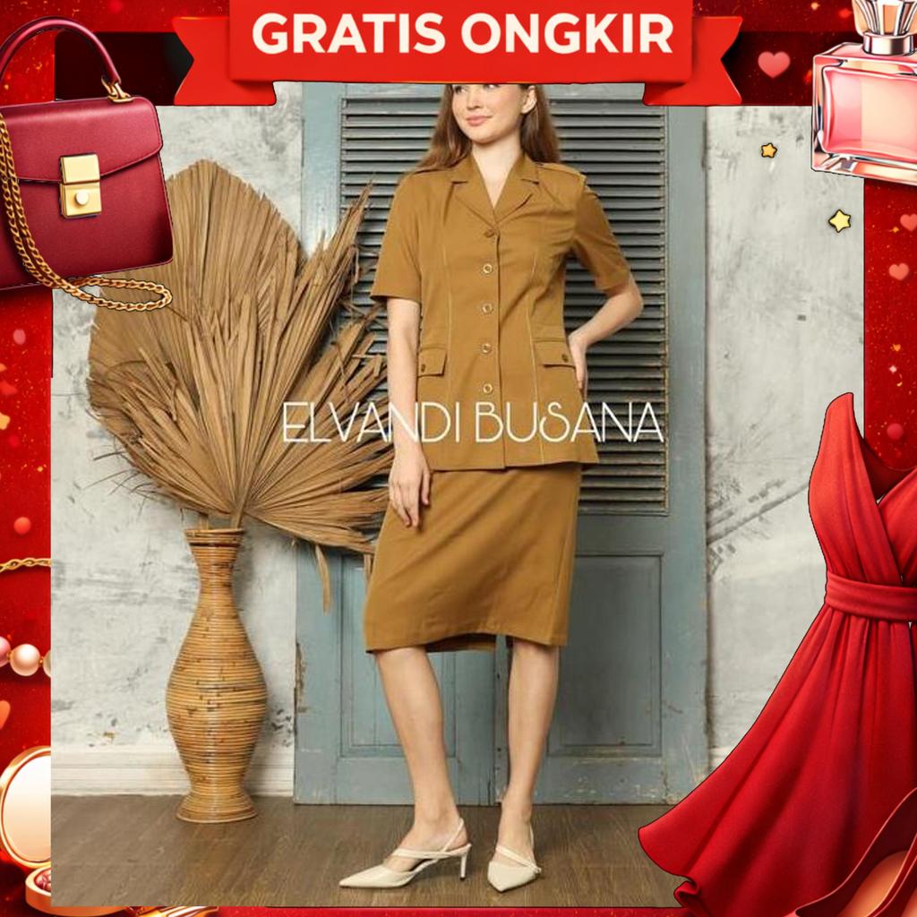 Setelan Jas Wanita Blazer Model Saku Bawah Khaki Muda Seragam Guru Baju Pns & Pemda - 7006 Setelan C