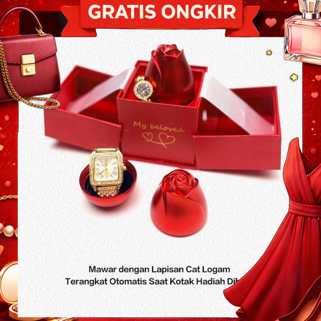 Luxeglow Cod Beli Jam Tangan Dapat Gelang. Tidak Luntur. Jam Tangan Persegi Warna Emas Berkilau. Jam