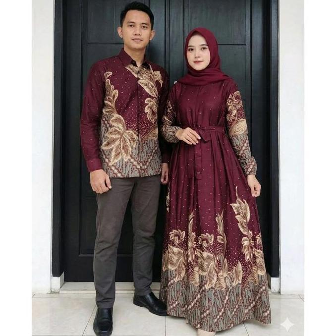 Gamis couple suami istri batik Katun M L XL XXL JUMBO Pasangan