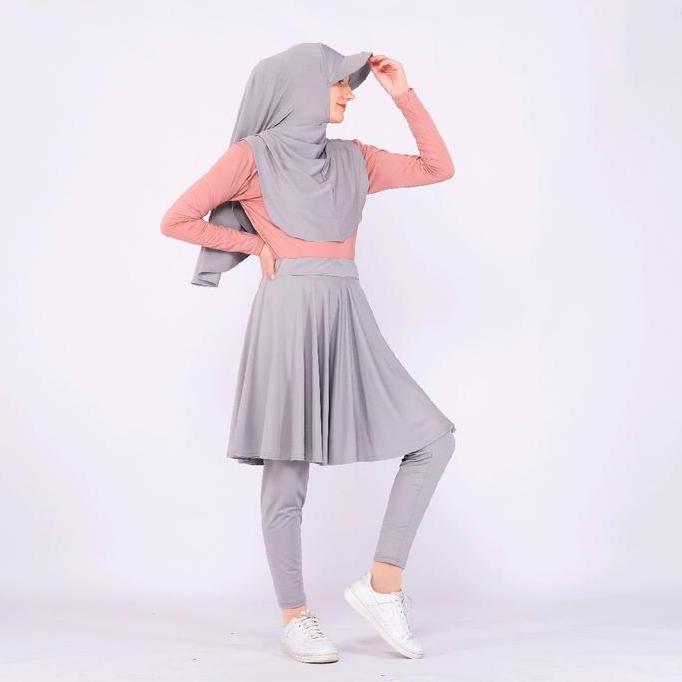Terpopuler- Paket Bundle Setelan Sport Hijab Topi Manset Dan Leging Rok Muslim Wanita