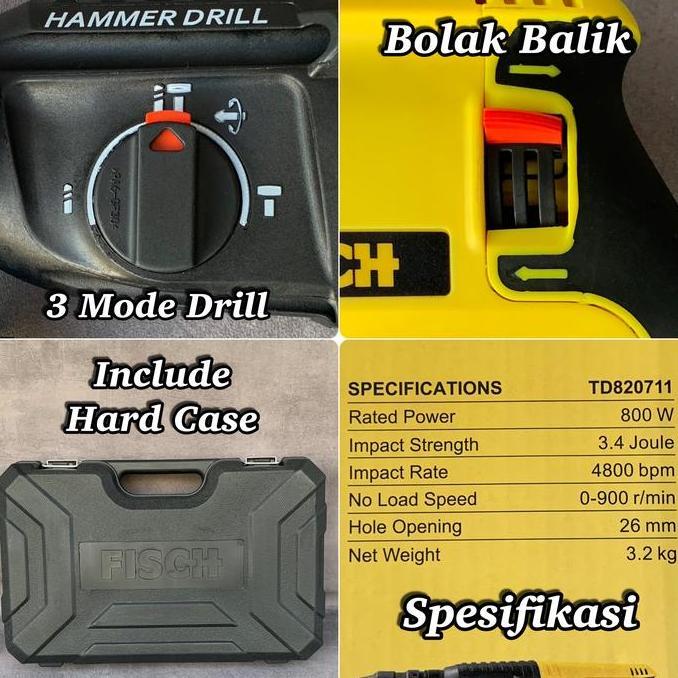 Mesin Bor Bobok Tembok Beton Sds Plus Fisch Rotary Hammer Mata Bor Sds +