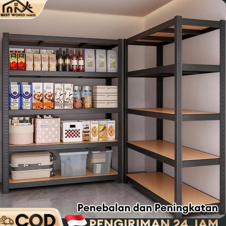 Rak Besi Siku 3/4/5/6 Susun 100% Besi Rak Gudang Rak Susun Besi Serbaguna Rak Susun Besi Lubang