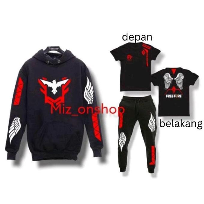 Setelan Jaket ff Anak Celana Angel FF Merah dan kaos free fire Anak laki-laki Usia 5-14 Tahun Sweate
