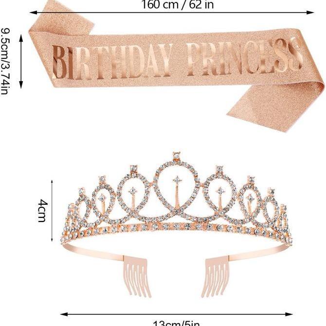 Isi 2 Sash Ratu Ulang Tahun Mahkota Mahkota Ulang Tahun Dewasa Selempang Mahkota Berlian Emas