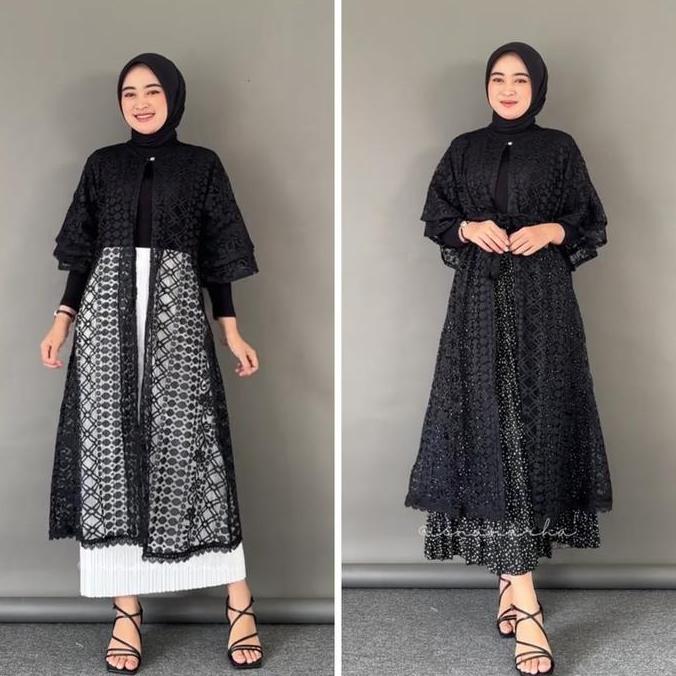 Orelle Outer Brukat Cardigan Brokat Lengan Pendek Ruffle atasan outher brukat Outer Brokat outer Tul