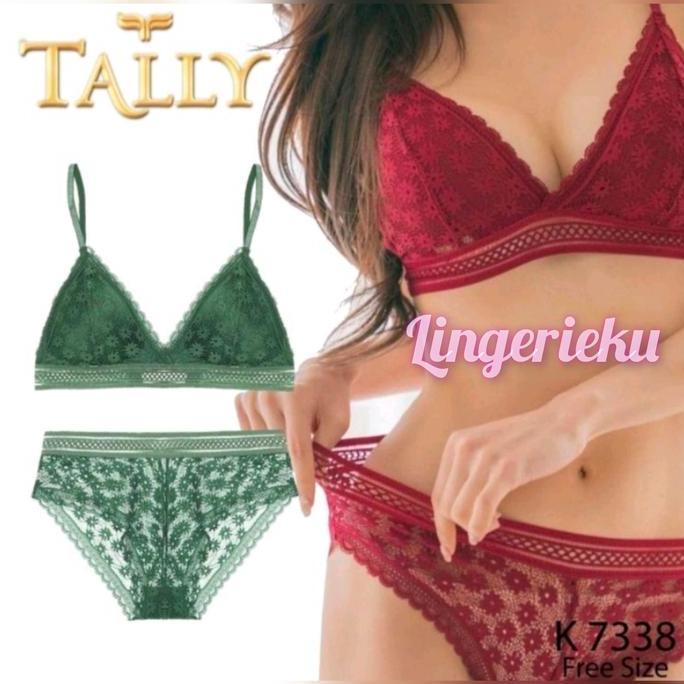 Bahanlembut- Tally 7338 Bh Bra Set Cantik Tanpa Kawat Bahan Brokat Busa Tipis
