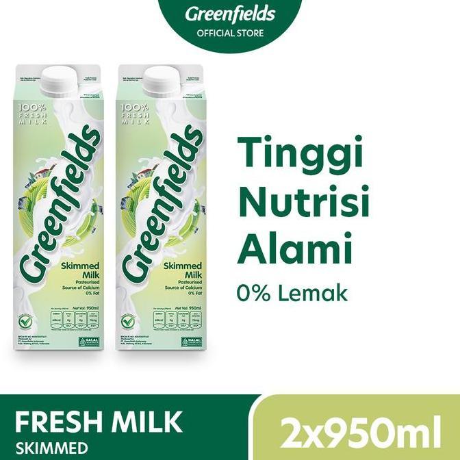 Alami- [Twinpack] Susu Segar Greenfields - Fresh Milk Skimmed 950Ml X 2Pcs