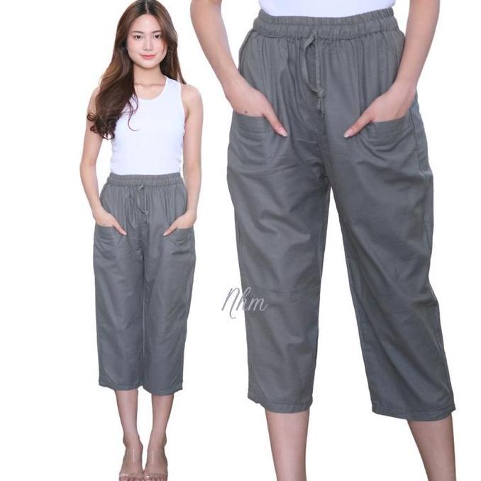 Yurima- Celana Pendek 7/8 Wanita Katun Linen Premium, Celana Wanita Amora Nhm