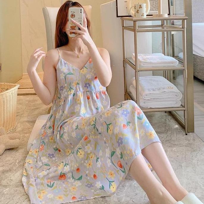 Terpopuler- Daster Korean Style Import Premium Korea Wanita All Size Kekinian Piyama Baju Tidur Tanp