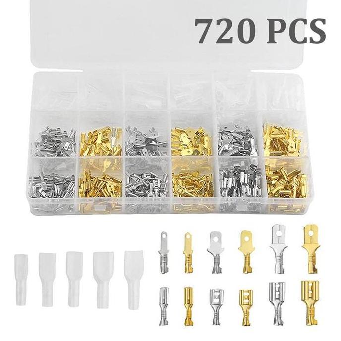 Promo 720Pcs Skun Gepeng Set Male Female Cewek Cowok Terminal Konektor Kabel Tembaga dengan Kotak Di