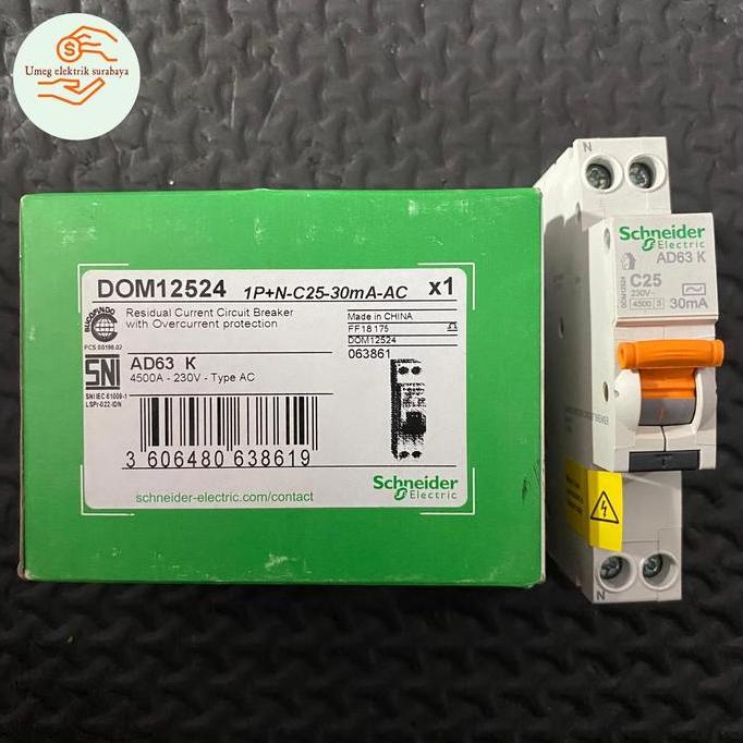 HARGA DISC - DOM12524 RCBO SLIM SCHNEIDER 1P+N 25A 30MA SCHNEIDER RCBO 25A SCHNEIDER