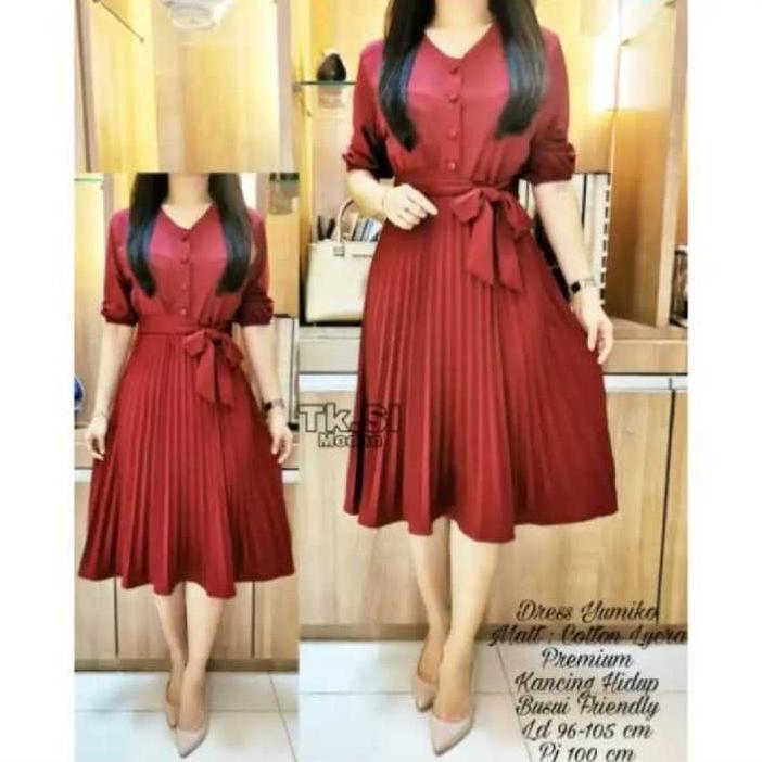 DISKON (MURAH) DRESS MIDI WANITA TERBARU / DRESS PLISKET COTTON PREMIUM COMBI / DRESS KOREA