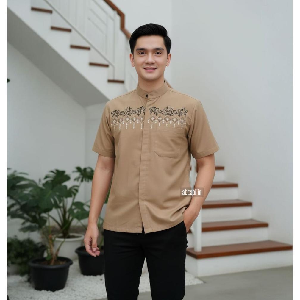 BELI Attabiin Baju Koko Pria Dewasa Bordir Koko Lengan Pendek Katun Premium Terbaru BELI