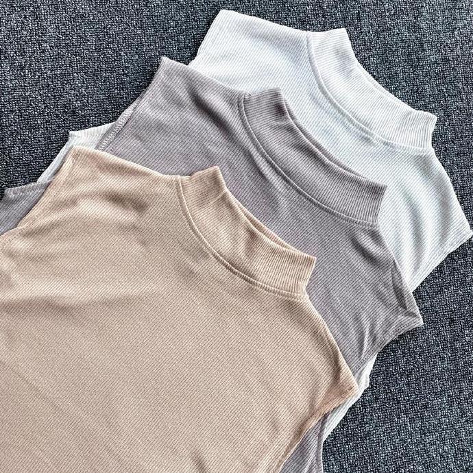 Topyoux- Inner Turtleneck Tanpa Lengan / Baju Dalaman Wanita Manset Buntung Rib Knit