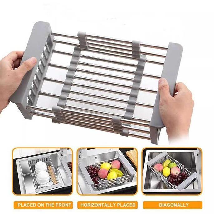 KEIYOKO Rak Cuci Piring Buah Sayur Wastafel Stainless Steel Dapat Di sesuaikan
