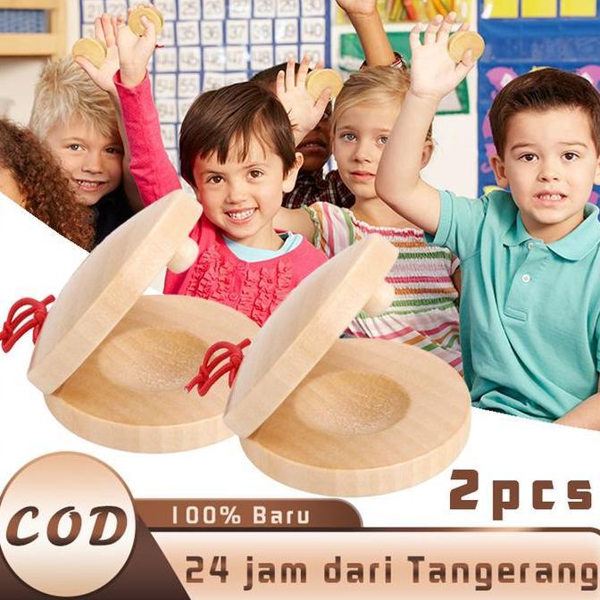 SENEZA 2pcs Kastanyet Kayu Kastanet Alat Musik Perkusi Wood