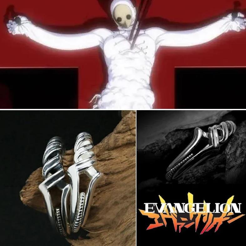 Anime Evangelion Rings Spear of Longinus Adjustable Open Ring Women Creative Antique Silver Color Pe