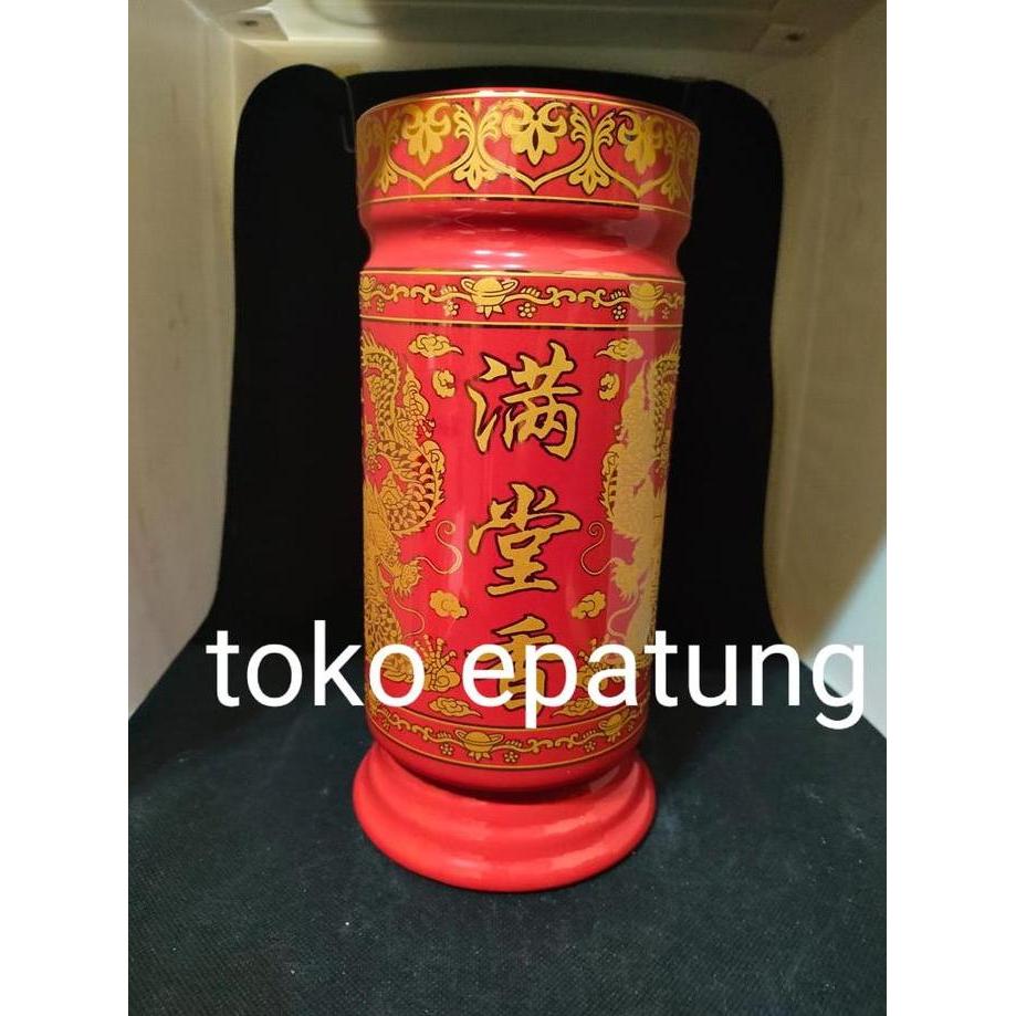 vas bunga / hio kong / tempat hio / pot / kaleng hio - Merah - 9 inch