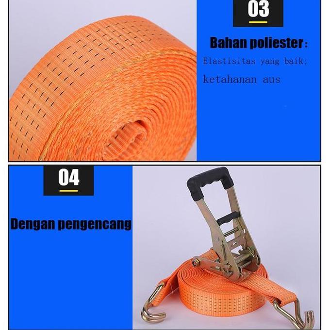 5CMX 6/8 METER/ 4CM X 4/6/8/10 METER TALI PENGIKAT BARANG MOTOR/RATCHET TIE DOWN 10TON TALI PENGIKAT