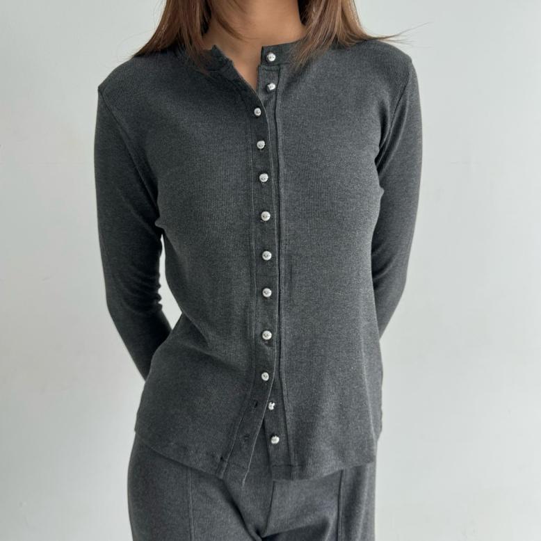 KAIA TOP | Atasan Knit Wanita Lengan Panjang Basic Korean Top Summer Baju Knit Kancing Rib Wanita Lo