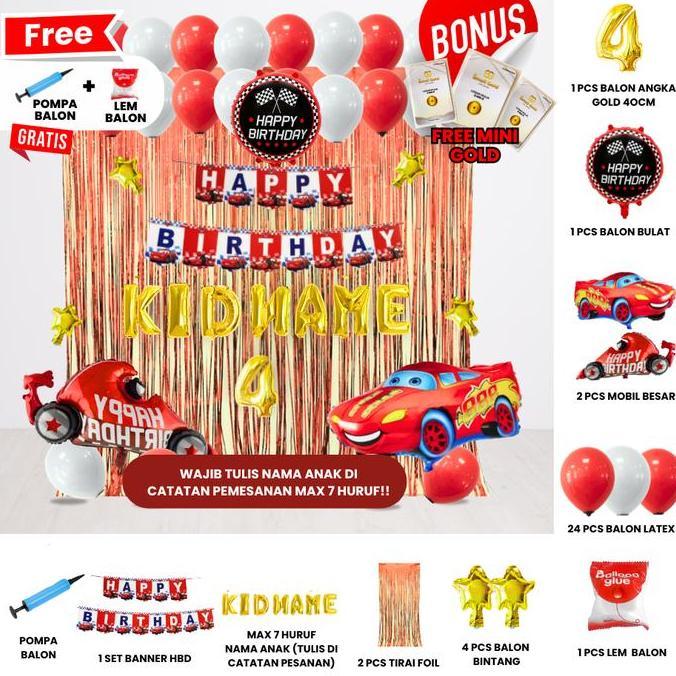 Festwid- Dekorasi Ultah Anak Mini Gold & Pompa Tirai/Paket Dekor Ulang Tahun Anak/Paket Dekorasi Kar