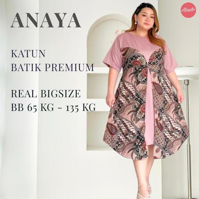Promo ATRACTIV Dress Batik Jumbo Wanita LD120 LD130 LD142 Dress Batik Pink Jumbo Dress Batik Hijau S