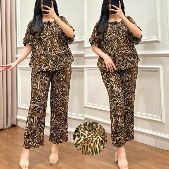 Berkualitas Amariel Julia Oneset Piyama Setelan Atasan Baju Celana Panjang Tidur Nyaman Adem Ruffle