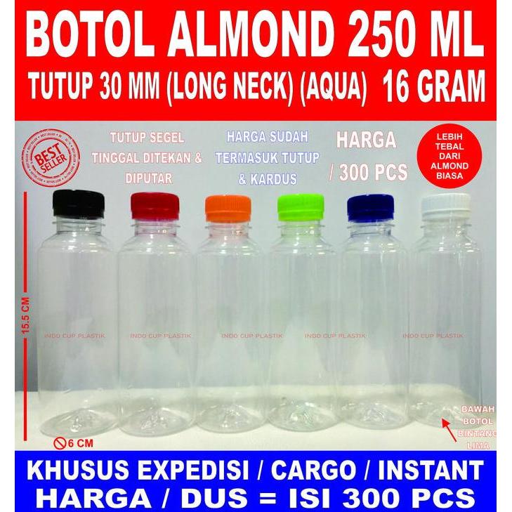 Instancodbisa- Isi 300 Pcs Botol Almond 250 Ml - Botol Plastik Almond 250 Ml Long Neck