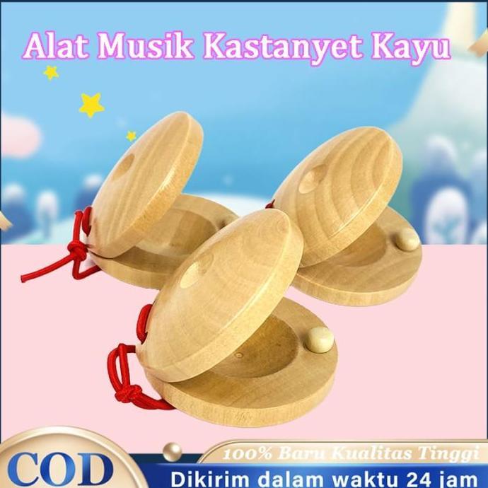2satuseller - alat musik kastanyet perkusi castanyet kayu mainan musik anak kayu