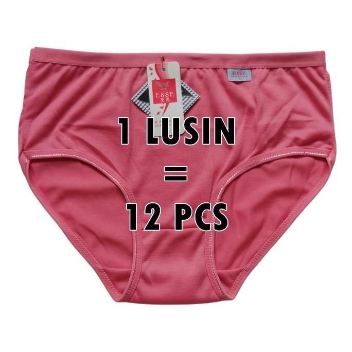 12 pcs / 1 Lusin Celana Dalam Wanita Esse Motif Polos tetron rayon korea