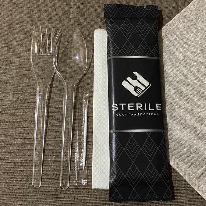 Instancodbisa- Isi 100 Pcs Set Sendok Plastik Bening / Sendok Garpu Set Plastik Bening Premium