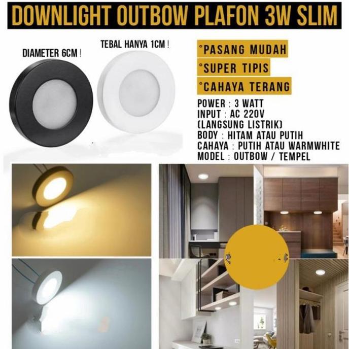 Lightwoll- Lampu Downlight Outbow 3 Watt 3W / Lampu Led Lemari Kitchen Set Tempel