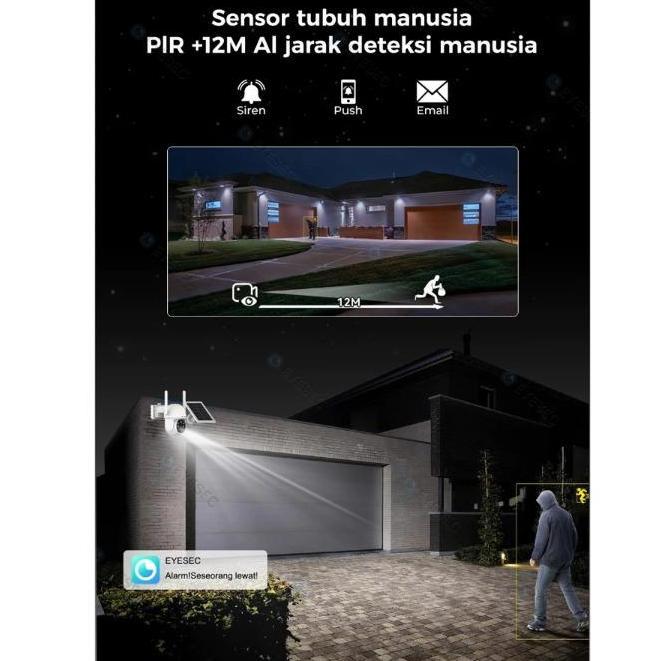 Instancodbisa- Eyesec Cctv 4G Tenaga Surya Pir Low Power Outdoor Weatherproof Cctv Solar 10500Mah Ba