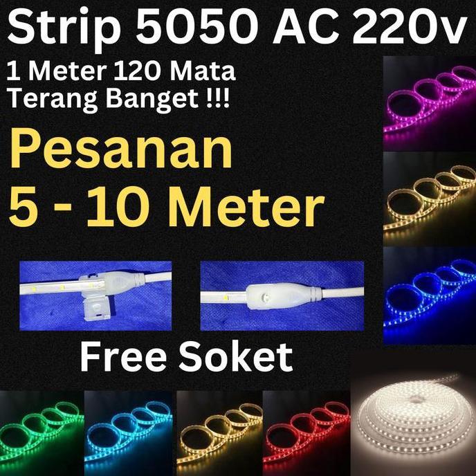 Lightwoll- Lampu Led Strip Selang 5050 120Mata Led  Ac 220V Permeteran Outoor Dan Indoor 6M-10M Mete