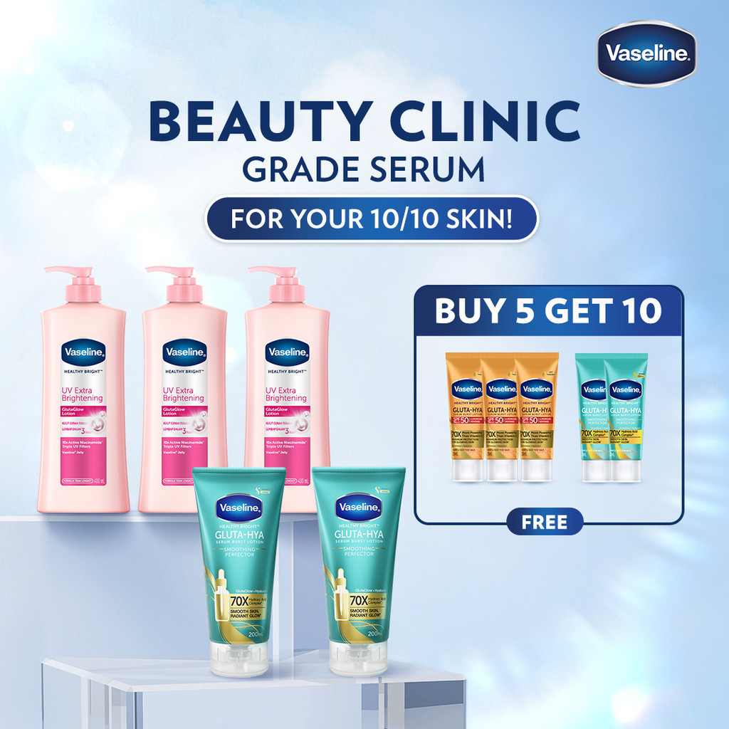 [BUY 5 GET 10] Vaseline Healthy Bright UV Extra Brightening 400ml & Gluta Hya Smoothing 200ml