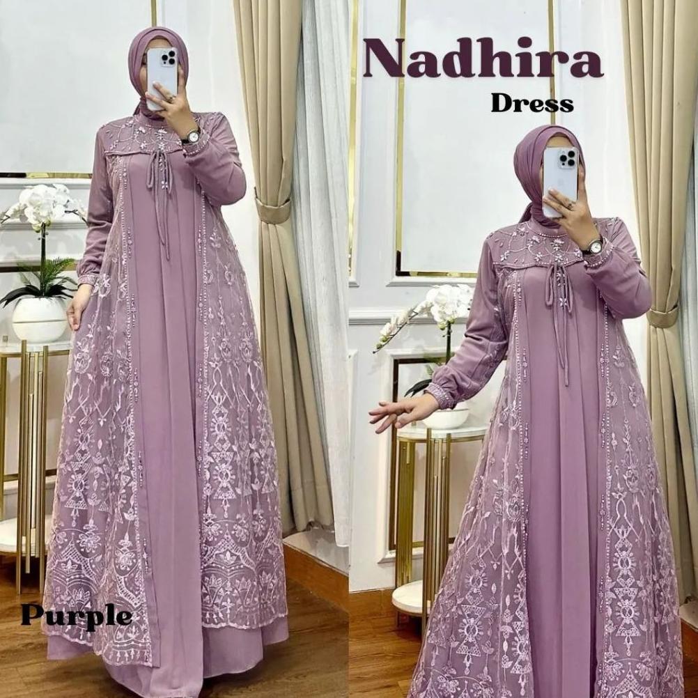 BEST SELLER NADHIRA DRESS GAMIS MUSLIM BAHAN CERUTY BABYDOLL MIX BRUKAT DRESS WANITA MURAH TERBARU H