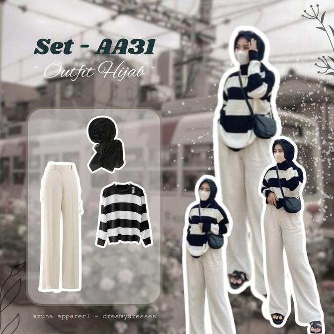 DE55 - 3in 1 One Set Wanita OOTD Hijab Setelan Wanita Kekinian Setelan Anak Perempuan One Set OOTD K