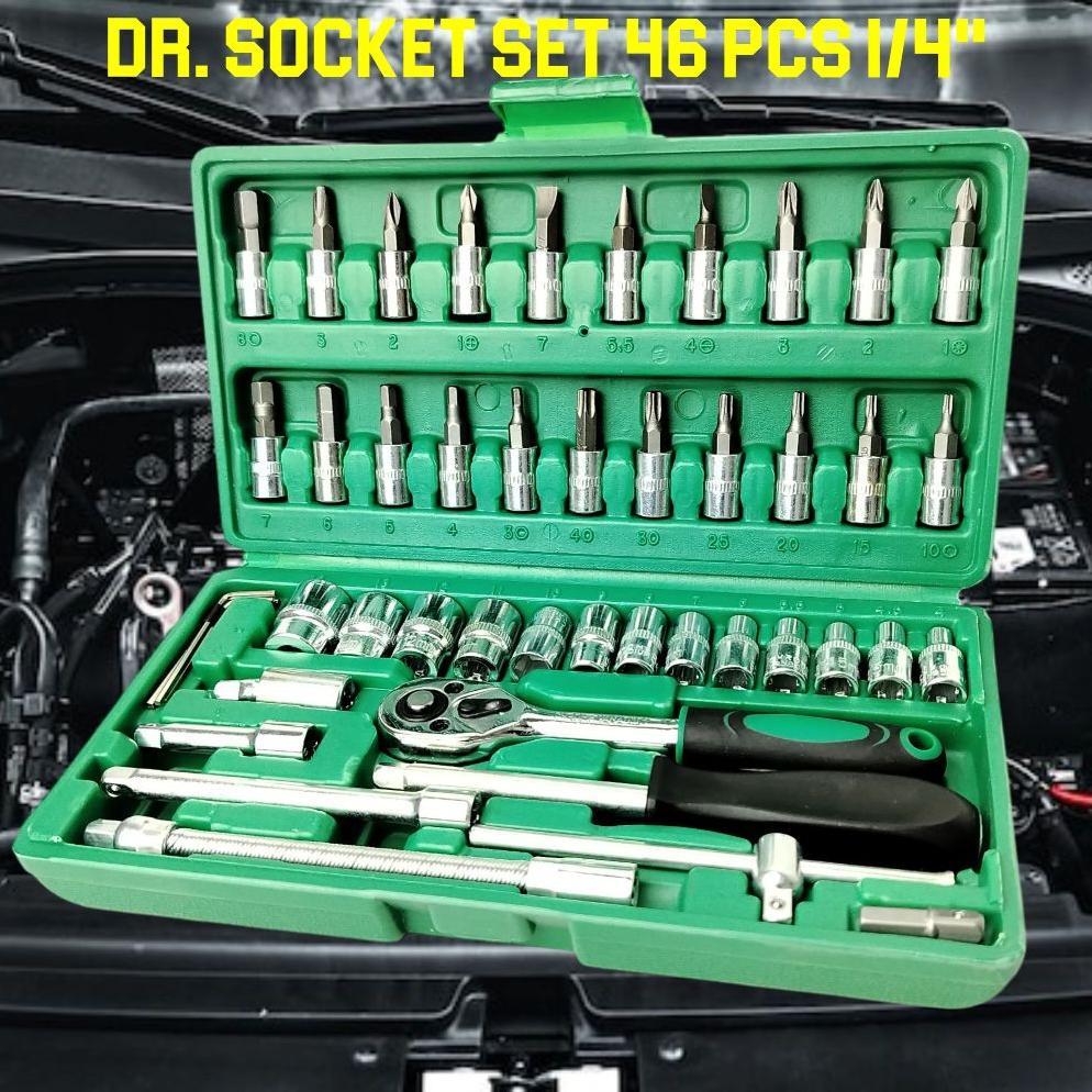 Grade Ori Kunci Sok 46 Pcs In 1 Set Socket 1/4" Inch Kunci Sock Full Lengkap Socket Tool Kit Woirx T