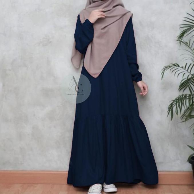 DF332 - Aara Collection  Gamis Abaya Hitam turki Serut Lengan karet wanita remaja muslim elegan wolp