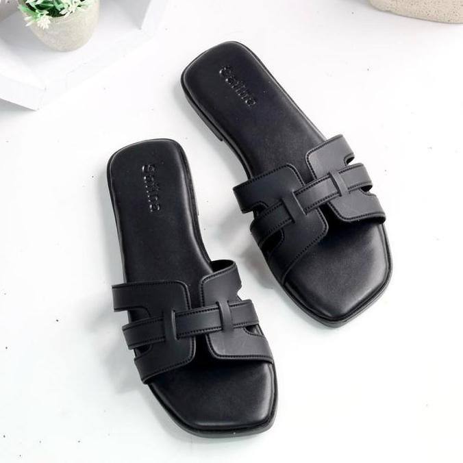 Terpopuler- Safina Florence Sandal Wanita Flat Simple Polos Elegan | Model Sandal Flat Teplek Terbar