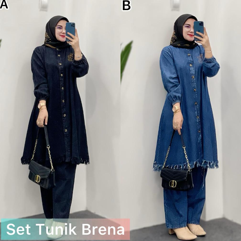 Tahan Lama  Setelan Long Tunik Jeans Jumbo Premium Bahan Jeans