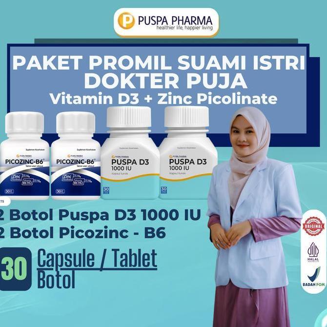 Feminin- {Spesial Dokter Puja} Paket Promil Suami Istri - Puspa D3 Vitamin D3 1000 + Picozinc - B6 (