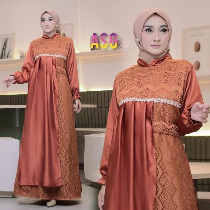 Gamis Terbaru Bella / Satin Velvet Mix Brukat Premium M/L/XL/XXL Maxi/Dress Tangan Karet Wudhu Konda
