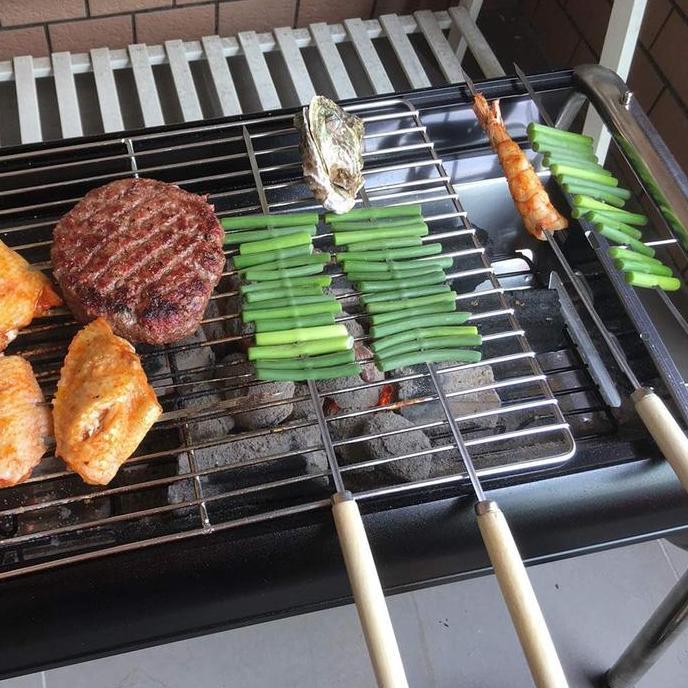 Tusuk Sate Stainless Steel Reusable Dengan Gagang 34 cm Isi 50 pcs [terbaik]