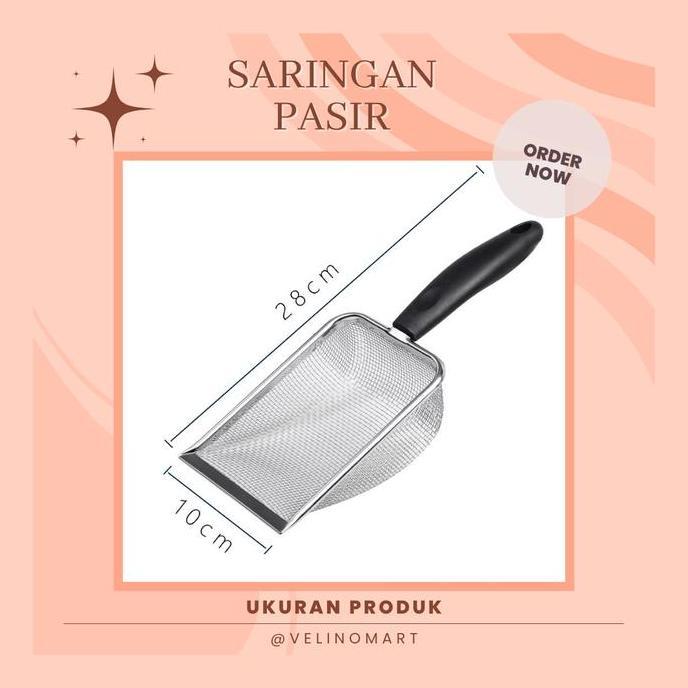 Lansungkirim- Saringan Stainless Steel / Saringan Kawat Penyerok Pasir Halus / Sekop Pasir Kucing / 