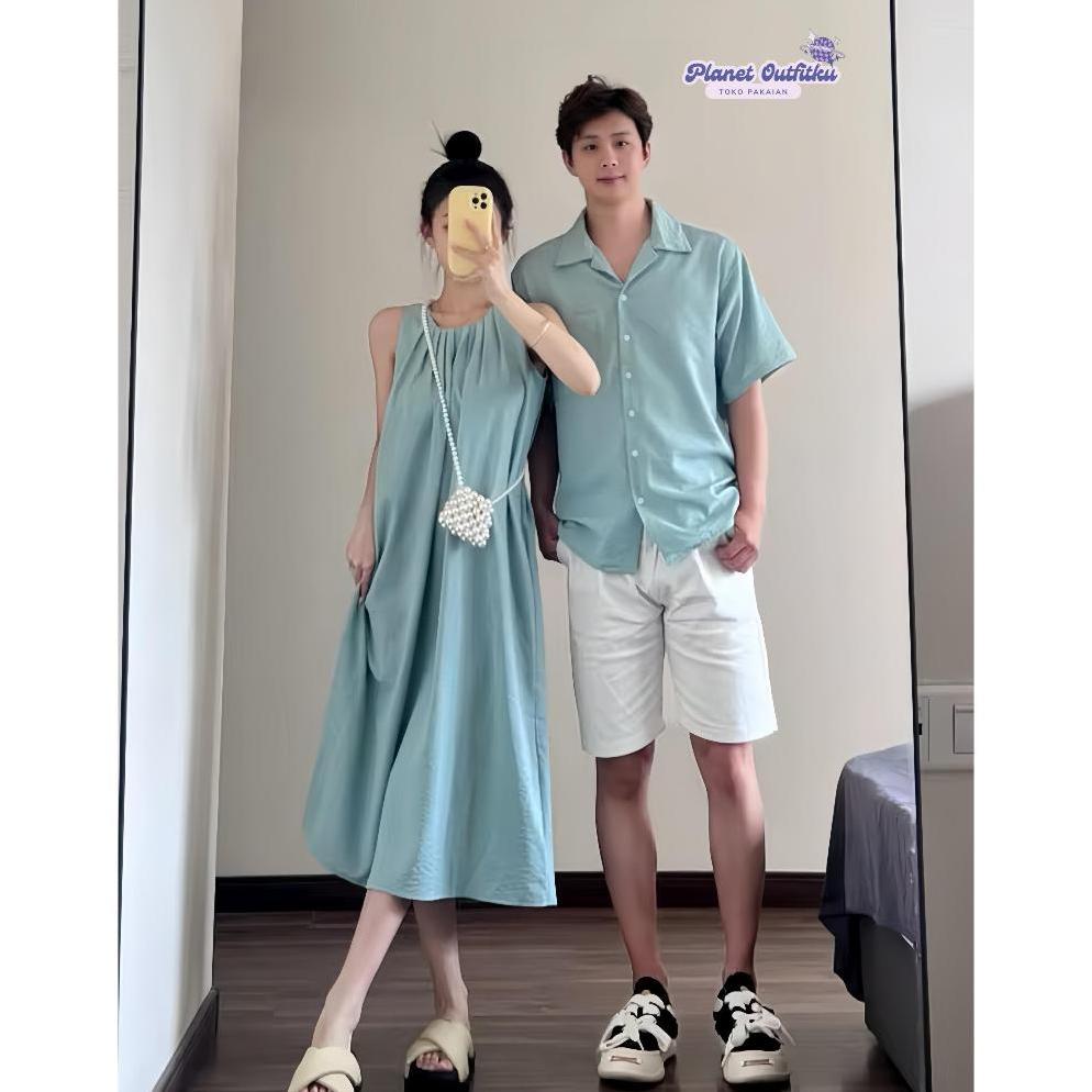 BAJU COUPLE PASANGAN TERBARU DEANA COUPLE DRESS + KEMEJA // ONE SET COUPLE // BAJU PASANGAN