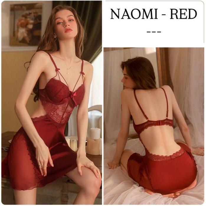 NAOMI - Sexy Lingerie Dress Bahan Satin - Baju Tidur Seksi Wanita - Baju Dinas Malam Istri - Dress T