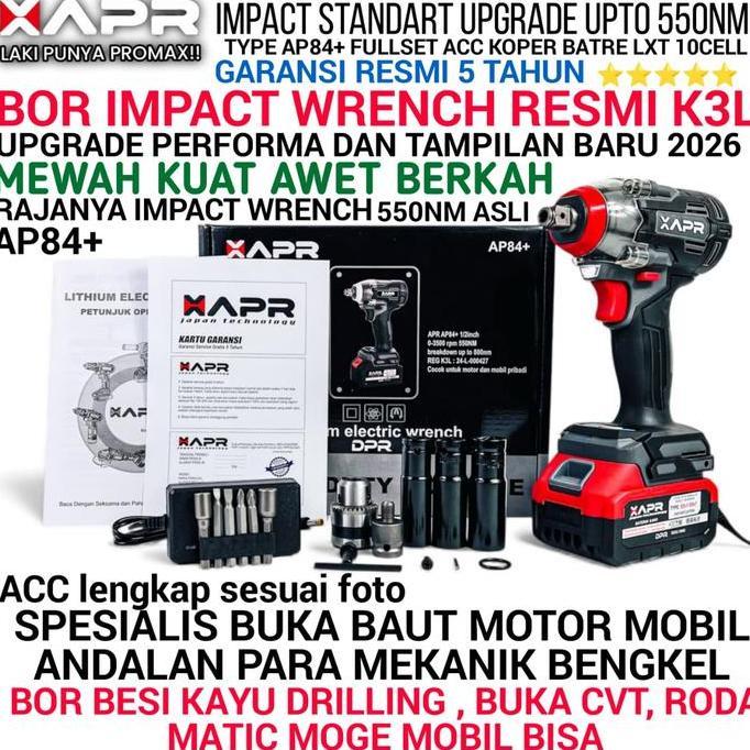 NEW APR Impact Wrench Type AP84+ 550Nm Baterai 88V Standart Fullset Aksesori LXT 10Cell Mesin Brushl