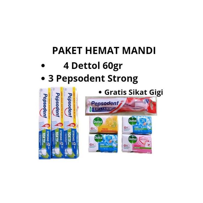 Bersih- Paket Heman Mandi Sabun 4/3 Batang, 3 Pepsodent 90Gr + Gratis Sikat Gigi