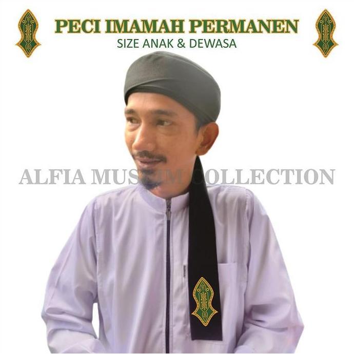 DF44 - Peci Imamah Permanen Sorban Imamah Panjang 3 Meter Size 1-10 Hitam Putih Hijau Model Random